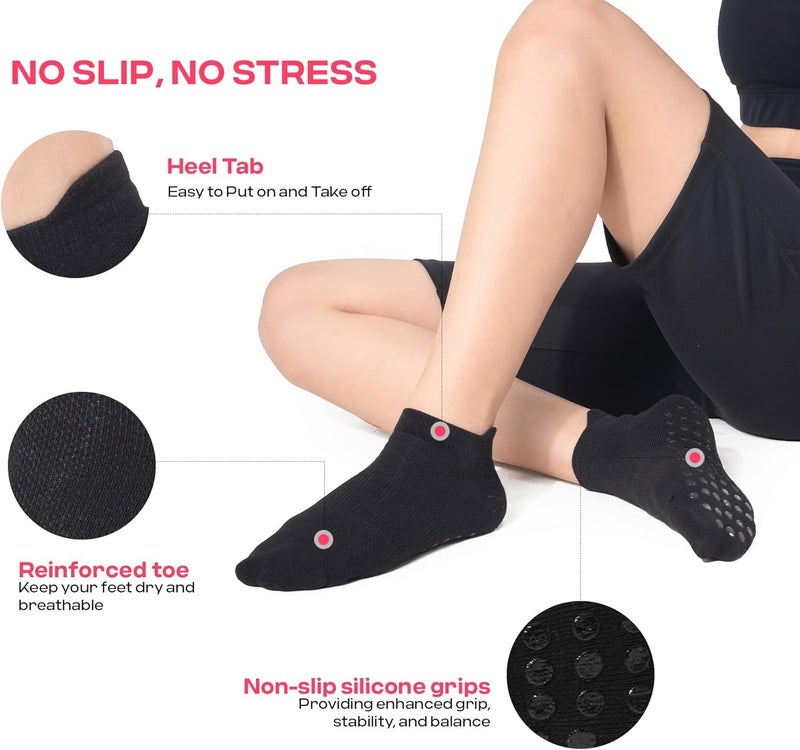 CoolMate Store Pilates Socks with Grips for Women, Yoga Socks, Crew Non Slip Women for Barre, Pilates Gifts - Image 2